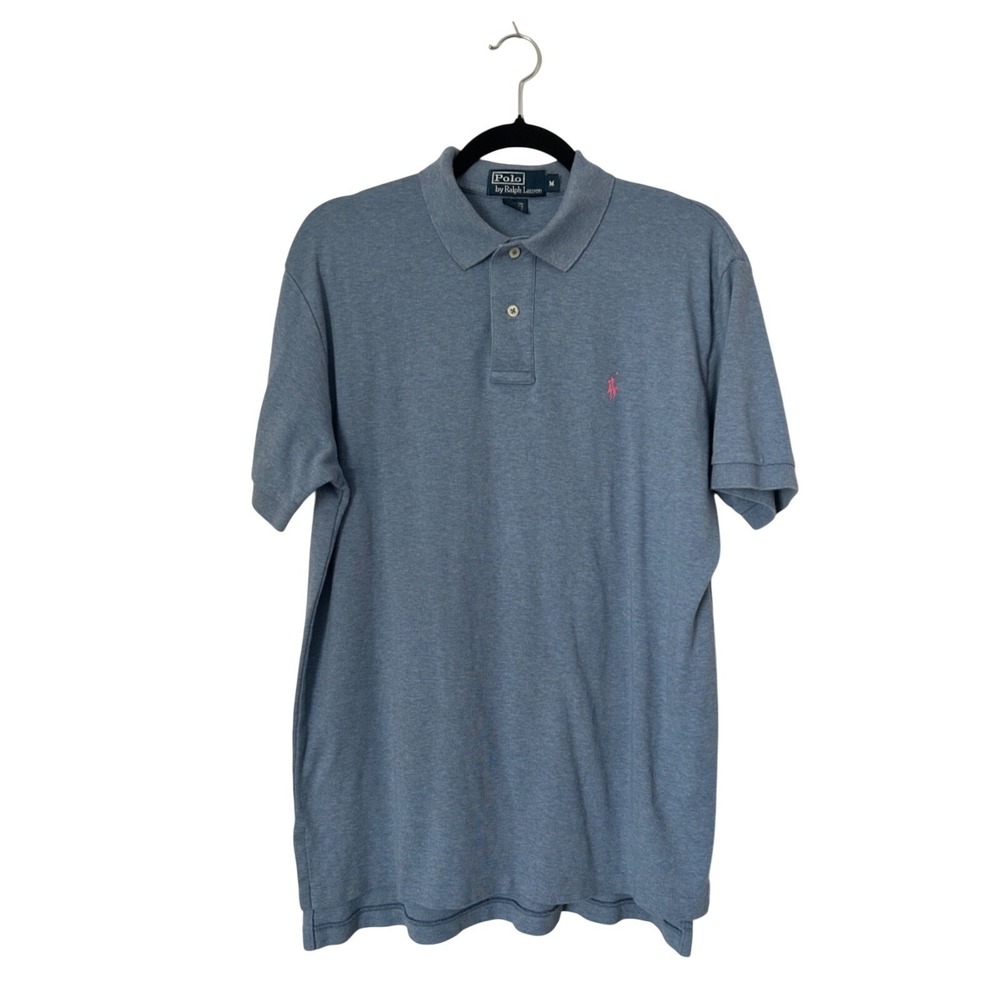 Polo‎ Ralph Lauren Polo Shirt Mens M Heather Blue Cotton Pink  Pony Logo Golf